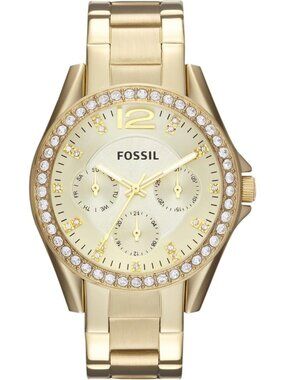 Fossil Women's Gold Analog Quartz Riley Stainless Steel Multifunction Watch